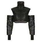 Black cropped puffer jacket with detached sleeves from Modern Cotton Coat Cutout for elegance
