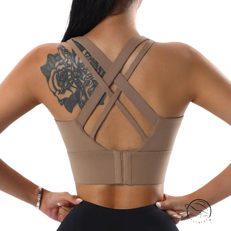 Navy blue crossback yoga bra with adjustable straps and front zipper