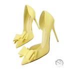 Bright yellow patent leather elegant sweet high-heeled pumps with bow toe