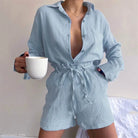 Light blue cotton two-piece set from Pure Cotton Belted Top for casual summer style