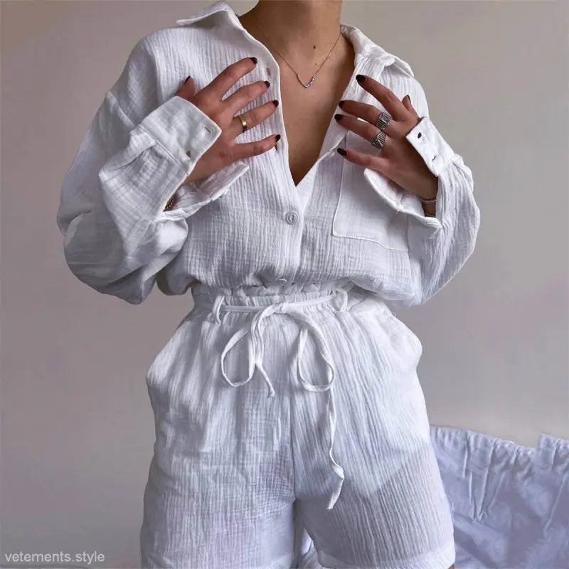 Pure Cotton Belted Top and Bottom Set for Stylish Cotton Summer Attire