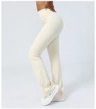 Cream-colored casual flared yoga pants from the Purplish Blue Flared Yoga Pants collection