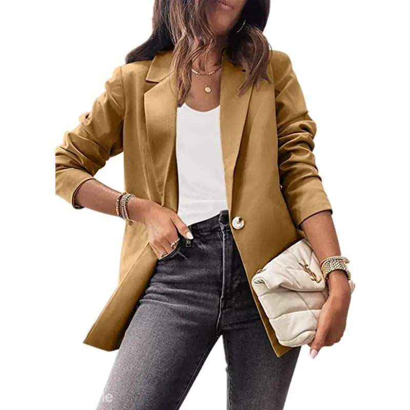 Woman wearing a purplish blue slim fit jacket for office from the Spring/Fall Collection