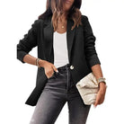 Woman in a purplish blue slim fit jacket suitable for office wear in Spring/Fall Collection