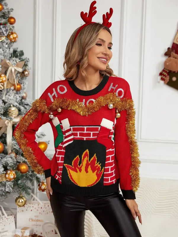 EMBROIDERED LETTER GRAPHIC CHRISTMAS KNITTED SWEATER-VETEMENTS 