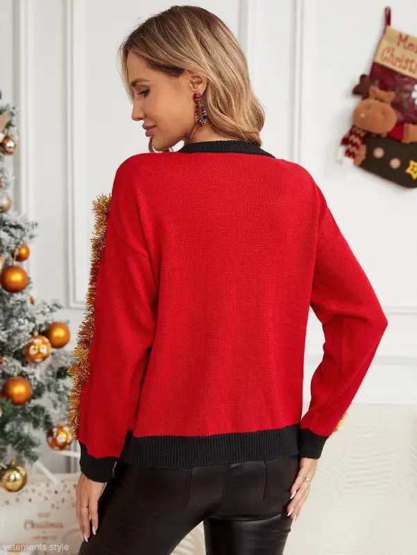 EMBROIDERED LETTER GRAPHIC CHRISTMAS KNITTED SWEATER-VETEMENTS 