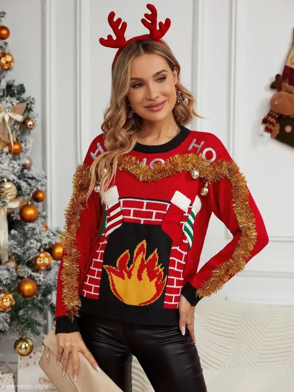 EMBROIDERED LETTER GRAPHIC CHRISTMAS KNITTED SWEATER-VETEMENTS 