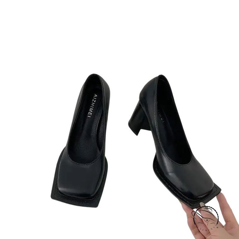 Black patent leather square heels high pumps in white black size