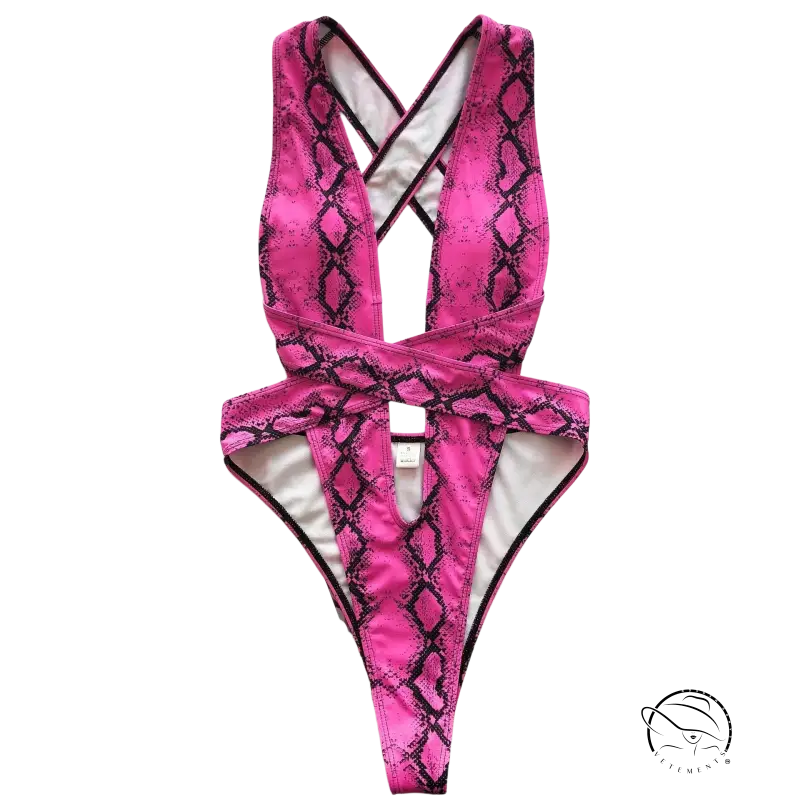 Rose red serpentine backless cutout langry swimsuit sexy bikini