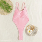Pink high-cut one-piece swimsuit with thin straps, available in Royal Blue with free shipping