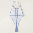 Light blue lavender high-cut one-piece backless sexy swimsuit with thin straps