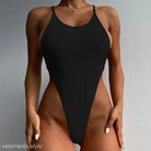 Black high-cut one-piece swimsuit with side cutouts in Royal Blue, featuring free shipping