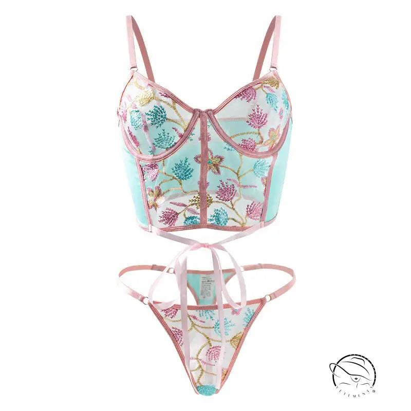 Seasonless Lace Embroidery Lingerie Set with Floral Details