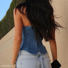 Sexy blue denim split wrapped chest tube top ideal for stylish summer wear