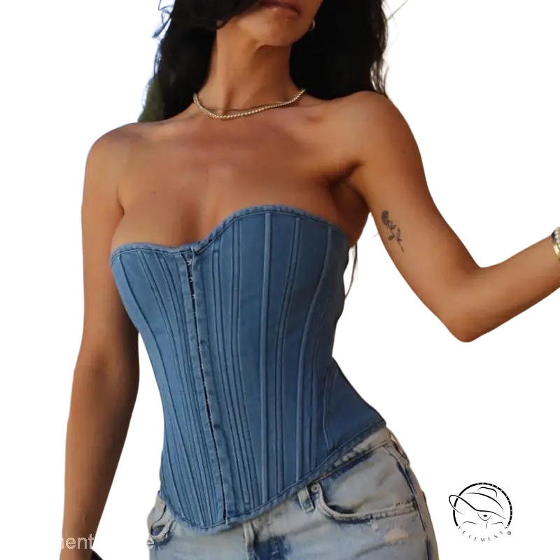 Sexy blue denim split wrapped chest tube top for summer