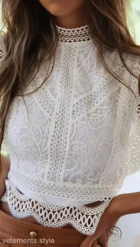 Sexy lace chiffon tank top with zippered mock neck and intricate patterns