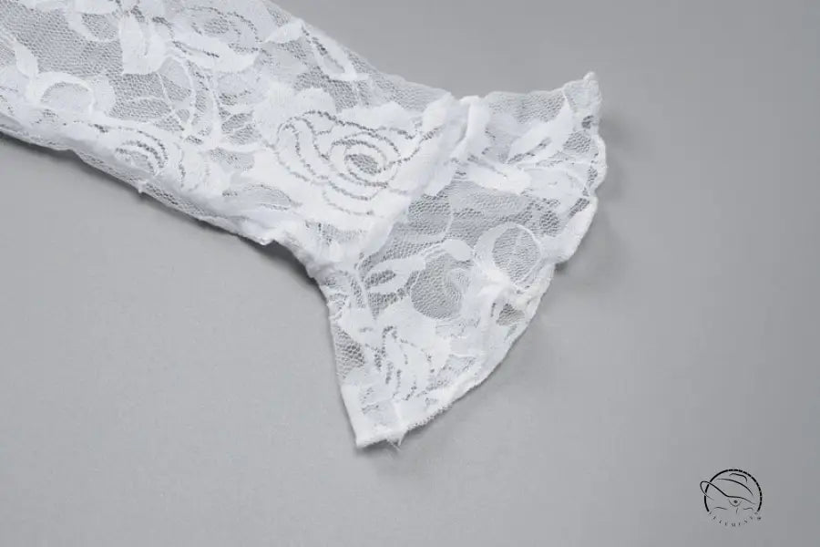 Delicate white lace floral sheath dress with ruffles, free shipping by Langry