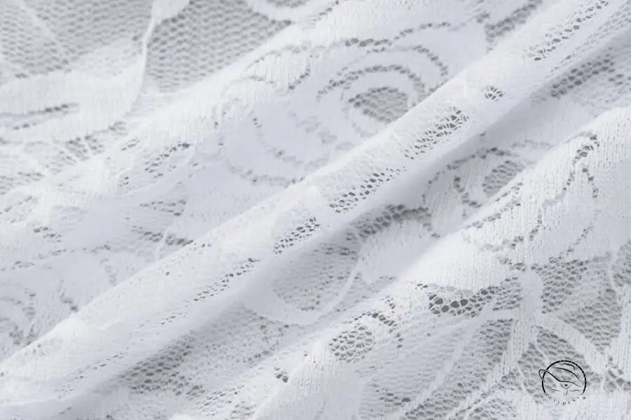 Delicate white lace sheath dress with floral ruffles, free shipping by Langry