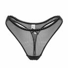 Elegant Black Mesh and Lace Women’s T Shaped Low Rise Thongs with Scalloped Trim, Free Shipping
