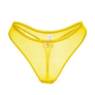 Yellow sheer mesh thong underwear with bow detail in sexy T shaped design, free shipping