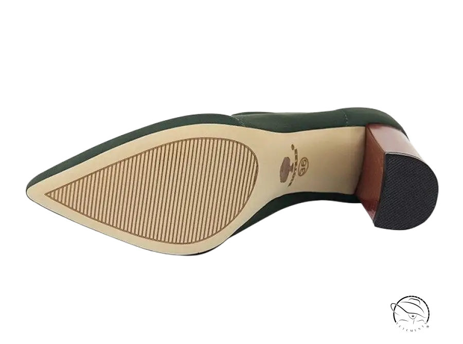 Sexy talons heels: pointed-toe high heels boots in green upper with beige sole