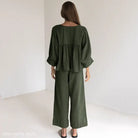 Olive Green Linen Pajama Set from Simplicity Natural Comfortable Pajamas Collection