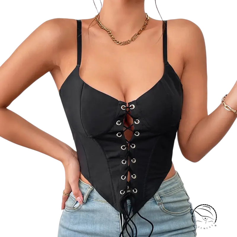 Sexy bright orange slim boning corset with lace-up V-neck over jeans