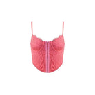 Pink lace-trimmed Slim Summer Boning Corset with front zipper closure and tulle details