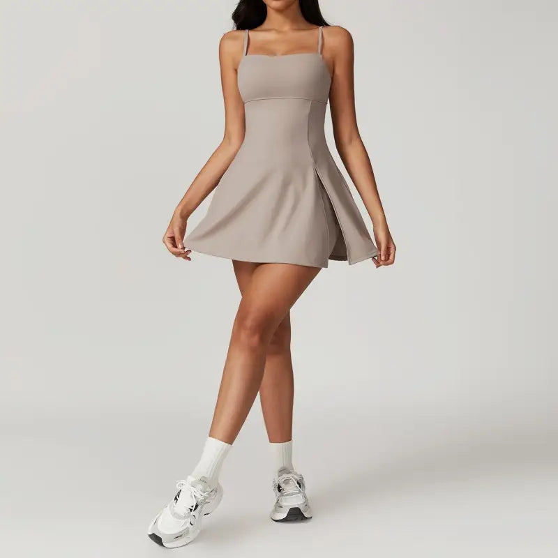 Sporty Backless Split Dress/skirt in Colored Glaze Blue and Barbie Pink