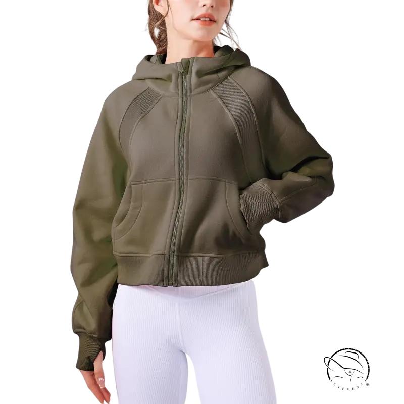 Olive green zip-up hoodie with mesh panels in army green