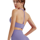 Lavender Sports Bra and High-Waisted Leggings in Hydrangea Purple and Emerald Green