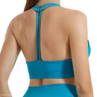 Teal Fitness Bra with Strappy Back Design in Hydrangea Purple and Emerald Green