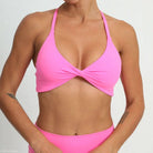 Pink halter bikini top from Sporty Nylon Non-Seam Yoga Bra Activewear in Chishi Orange