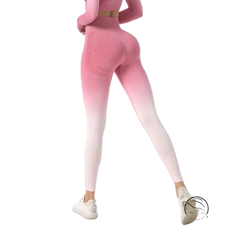 Ombre pink-to-white waist workout pants with seamless textured design