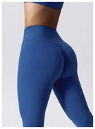 Blue high-waisted athletic leggings, ideal for workouts or yoga, in Night Sky Blue