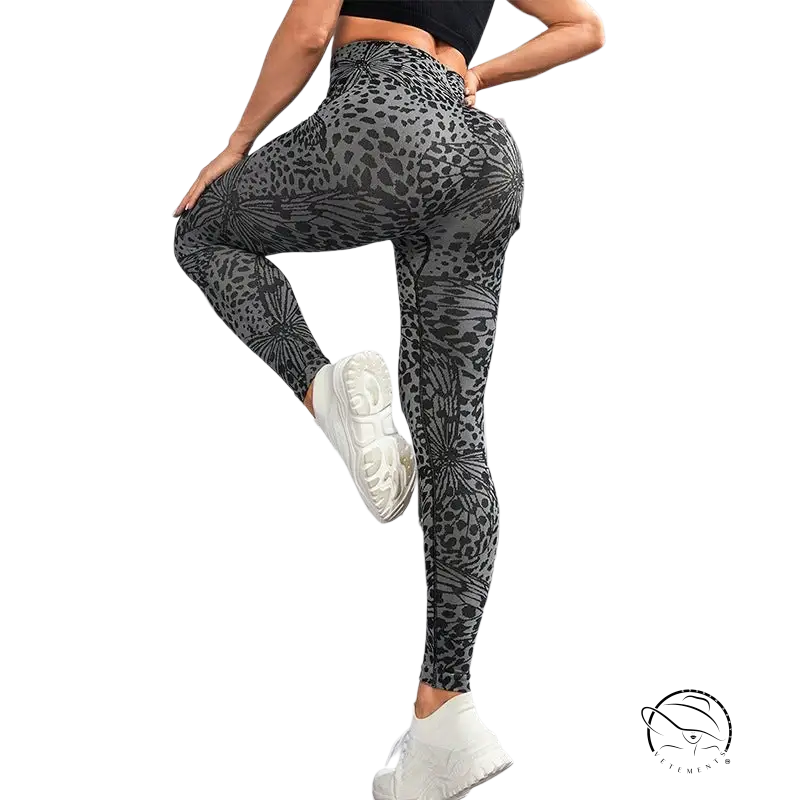 Gray leopard high waist nylon pants with sexy pattern