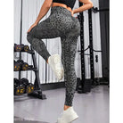 Gray patterned leggings featuring a sexy leopard design and high waist styling