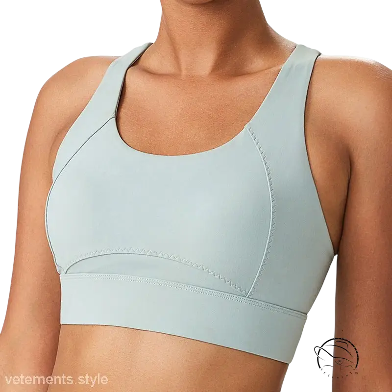 Light blue sports bra integrated with mold cup and cutout back