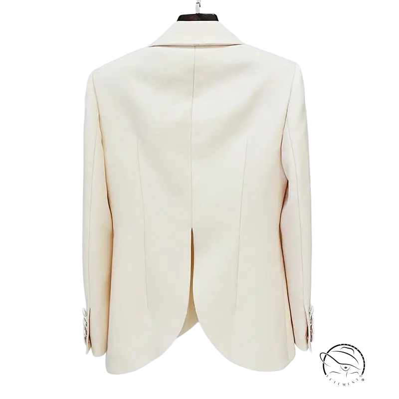 Cream-colored Stars Cover Work Suit blazer with rhinestones