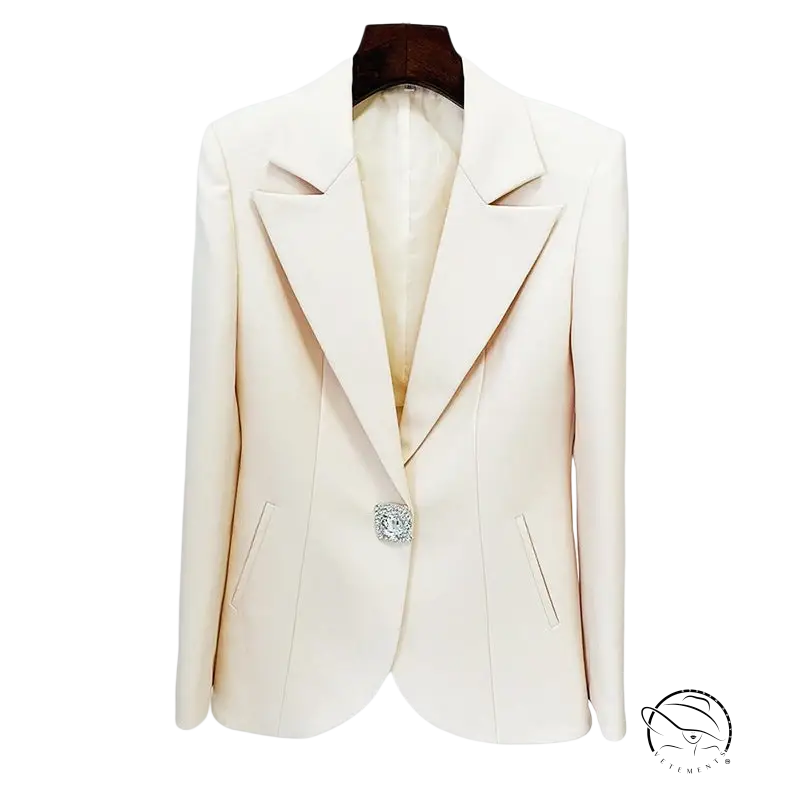 Stars cover work suit: cream blazer with single button and rhinestones