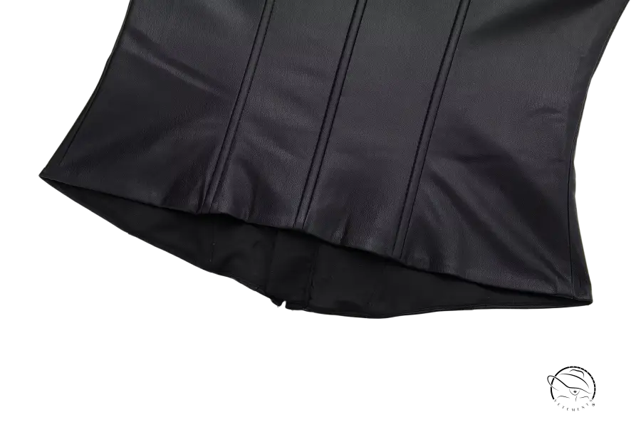 Black faux leather corset with vertical seams, strapless tube top