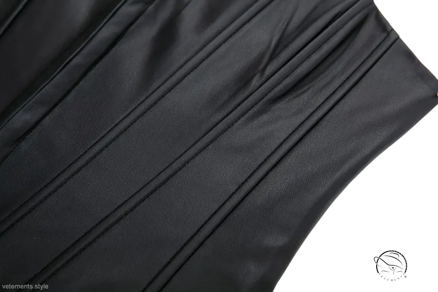 Black strapless faux leather corset tube top with pleats