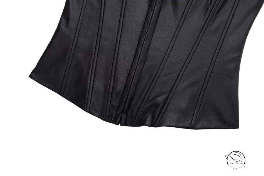 Strapless faux leather corset tube top with vertical pleats