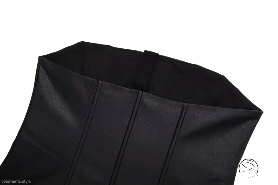 Strapless faux leather corset tube top with vertical seam detailing
