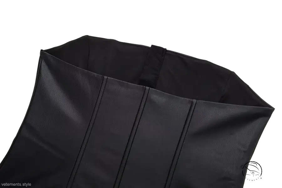 Strapless faux leather corset tube top with vertical seams