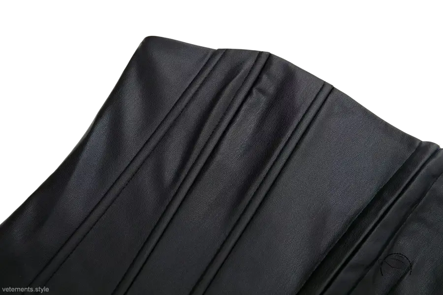 Strapless faux leather corset tube top with black vertical pleats
