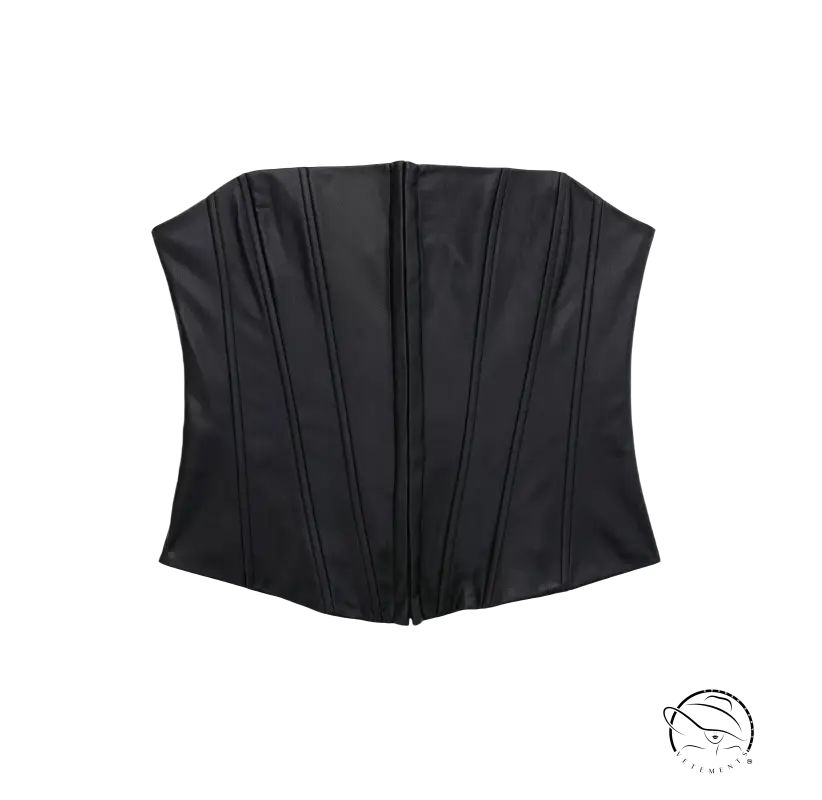 Black faux leather corset tube top with vertical seams