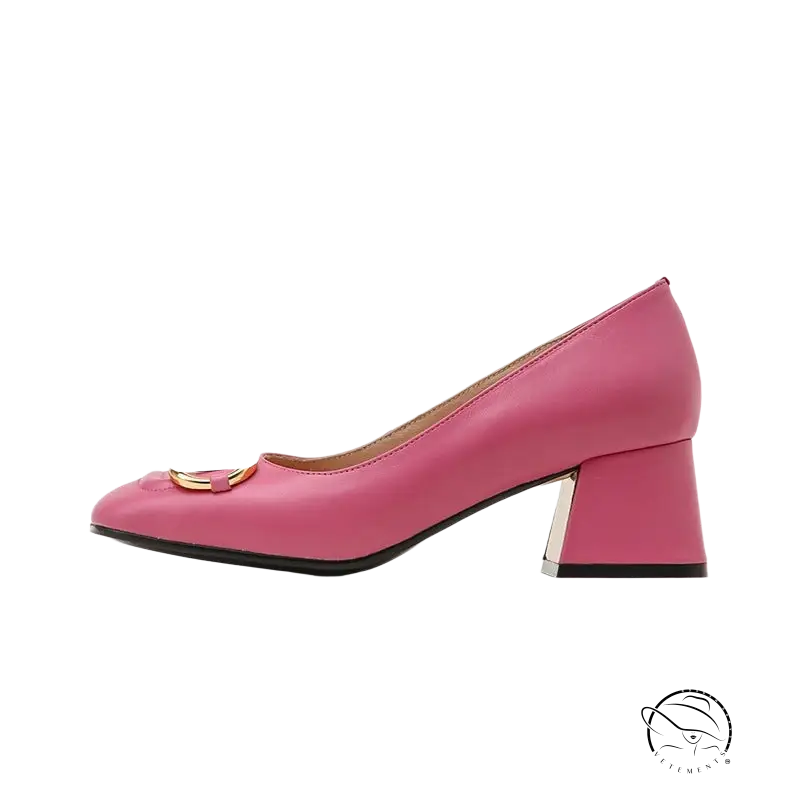 Milk white wedge heel pump with 5cm chunky heel and gold toe accent