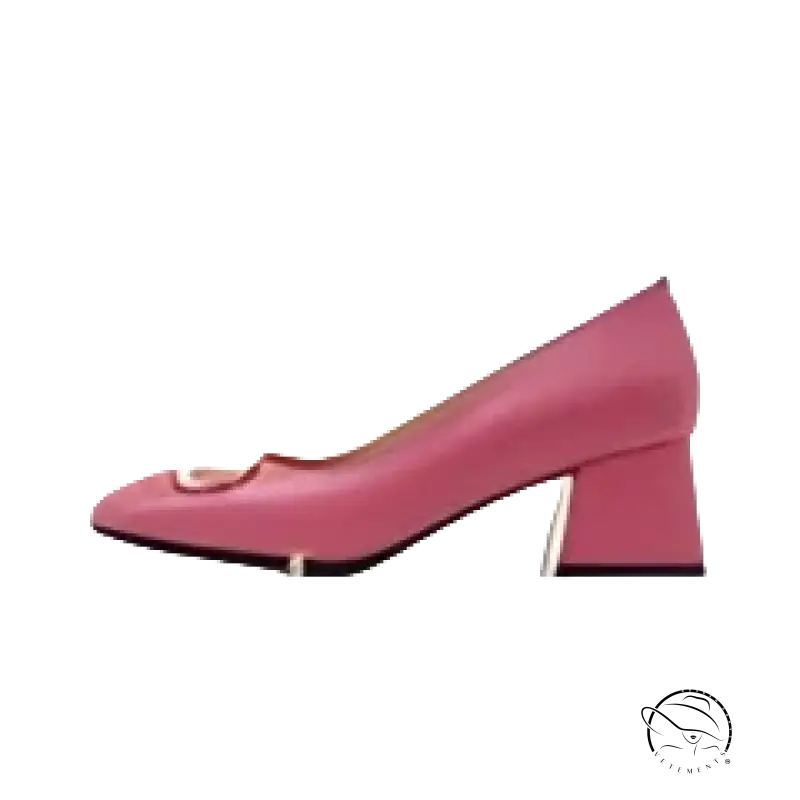 Pink suede pointed toe pump with 5cm milk white chunky wedge heel