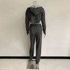 Gray hooded crop top and sweatpants set for the stylish sweet girl in casual sportswear